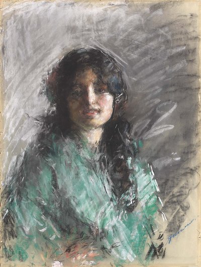 Giovane donna von Antonio Mancini als Kunstdruck auf Leinwand