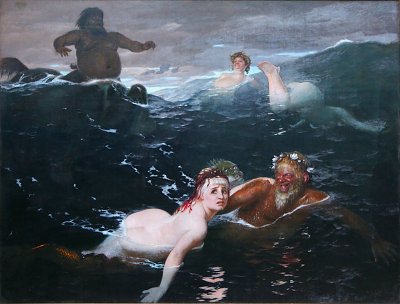 Spielend in den Wellen von Arnold Boecklin als Kunstdruck auf Leinwand