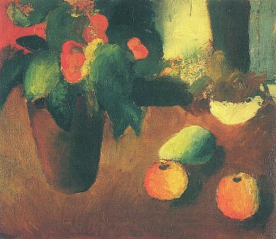 Begonie mit Aepfeln und Birne von August Macke als Kunstdruck auf Leinwand