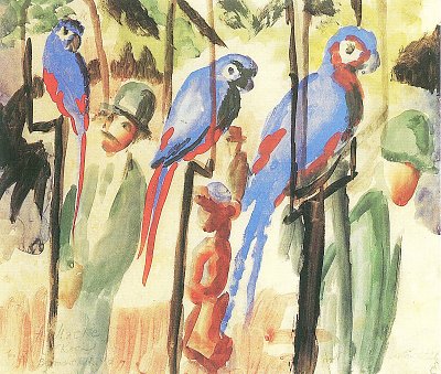 Bei den Papageien von August Macke als Kunstdruck auf Leinwand