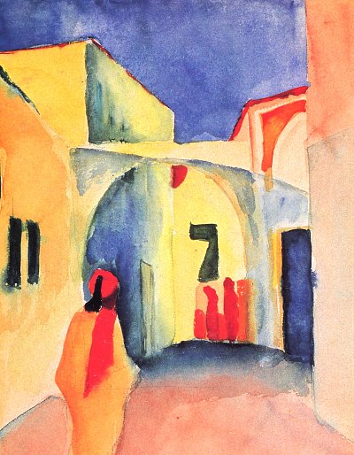 Blick in eine Gasse von August Macke als Kunstdruck auf Leinwand