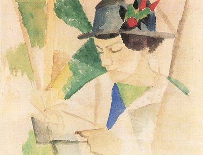 Die Frau des Malers lesend von August Macke als Kunstdruck auf Leinwand