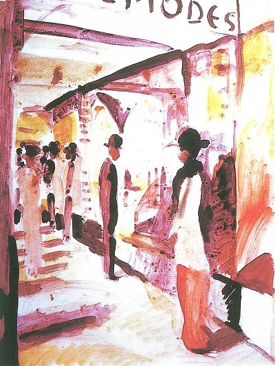 Eine Ladenstrasse unter Lauben von August Macke als Kunstdruck auf Leinwand
