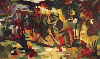 Entwurf fuer einen Wandteppich Orientalisches Liebespaar von August Macke als Kunstdruck auf Leinwand