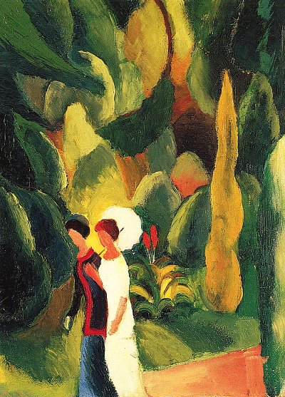 Frauen im Park mit weissem Schirm von August Macke als Kunstdruck auf Leinwand