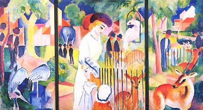 Grosser Zoologischer Garten Triptychon von August Macke als Kunstdruck auf Leinwand
