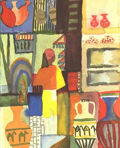 Haendler mit Kruegen von August Macke als Kunstdruck auf Leinwand