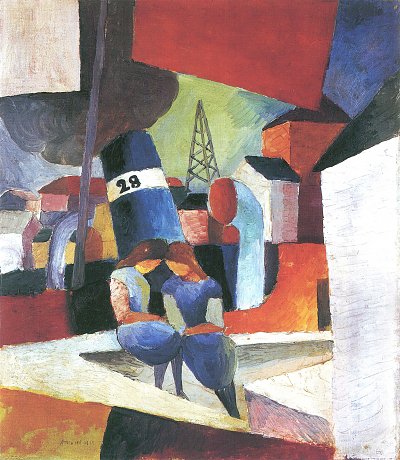 Hafenbild mit Kindern auf der Mauer Duisburger Hafen von August Macke als Kunstdruck auf Leinwand