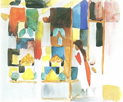 Kinder am Gemueseladen 1 von August Macke als Kunstdruck auf Leinwand
