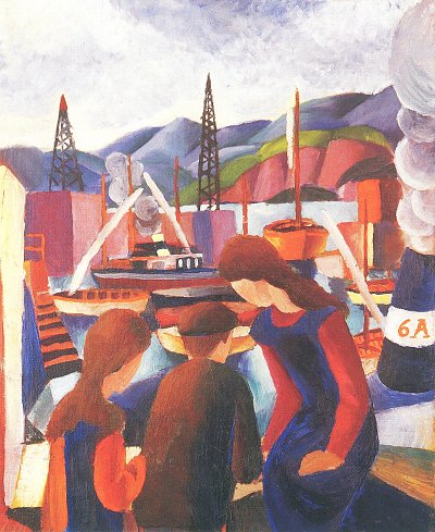 Kinder am Hafen 1 von August Macke als Kunstdruck auf Leinwand