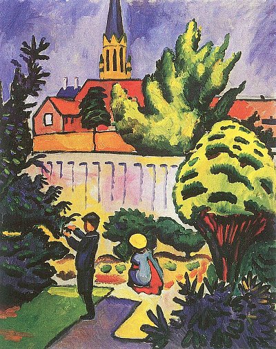 Kinder im Garten von August Macke als Kunstdruck auf Leinwand