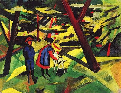 Kinder mit Ziege im Wald von August Macke als Kunstdruck auf Leinwand