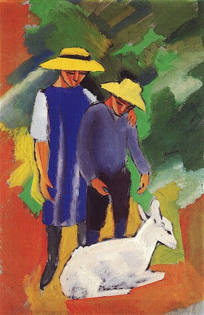 Kinder mit Ziege von August Macke als Kunstdruck auf Leinwand