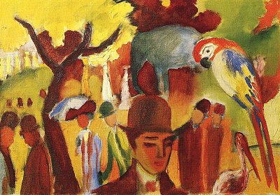 Kleiner Zoologischer Garten in Braun und Gelb von August Macke als Kunstdruck auf Leinwand