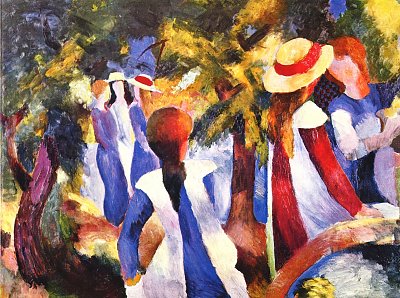 Maedchen im Gruenen von August Macke als Kunstdruck auf Leinwand