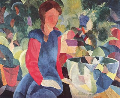 Maedchen mit Fischglocke von August Macke als Kunstdruck auf Leinwand