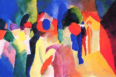 Mit gelber Jacke von August Macke als Kunstdruck auf Leinwand