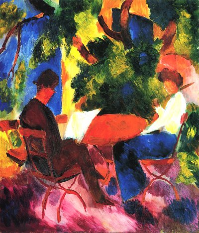 Paar am Gartentisch von August Macke als Kunstdruck auf Leinwand