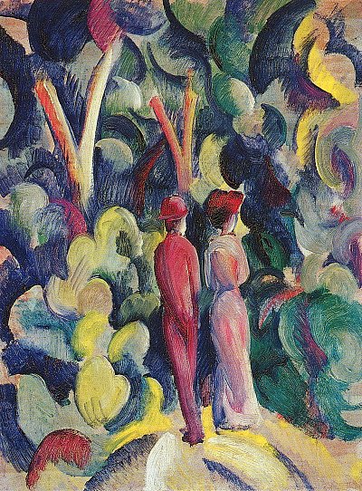 Paar auf dem Waldweg von August Macke als Kunstdruck auf Leinwand