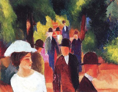 Promenade mit weissem Maedchen in Halbfigur von August Macke als Kunstdruck auf Leinwand