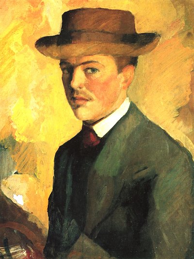 SelbstPortrait mit Hut von August Macke als Kunstdruck auf Leinwand