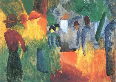 Sonnenuntergang nach Regen Leute im Park von August Macke als Kunstdruck auf Leinwand