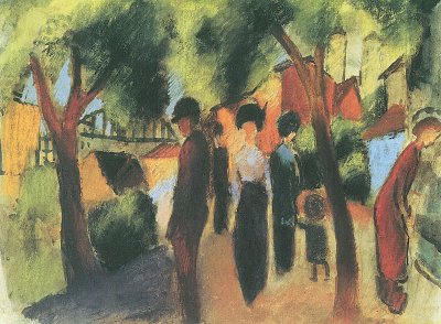 Spaziergaenger unter Baeumen 1 von August Macke als Kunstdruck auf Leinwand