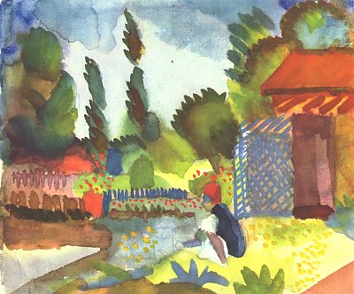 Tunislandschaft mit sitzendem Araber von August Macke als Kunstdruck auf Leinwand