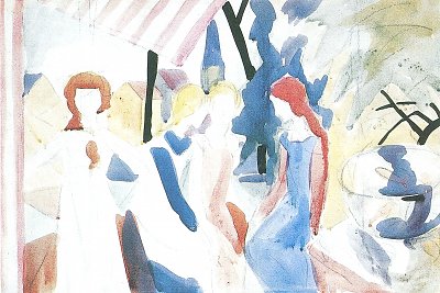 Vier Maedchen auf Altane von August Macke als Kunstdruck auf Leinwand