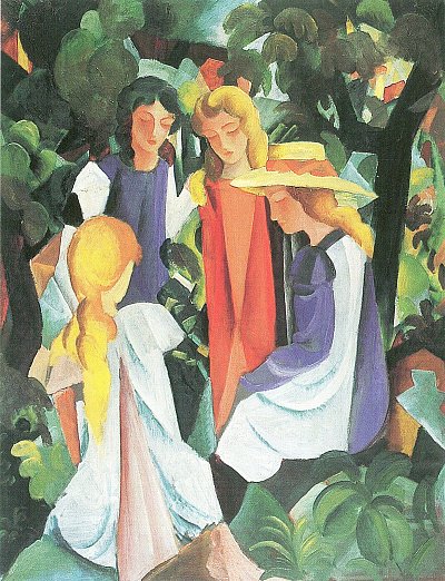 Vier Maedchen von August Macke als Kunstdruck auf Leinwand