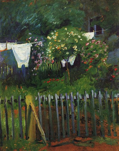 Waesche im Garten in Kadern von August Macke als Kunstdruck auf Leinwand