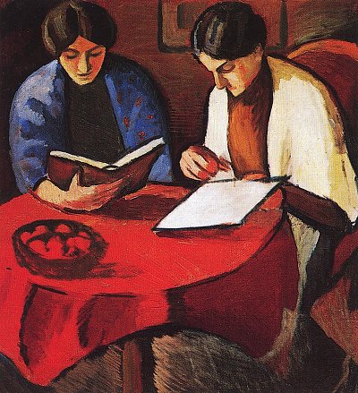 Zwei Frauen am Tisch von August Macke als Kunstdruck auf Leinwand