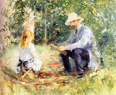 Eugene manet and his daughter with the garden von Berthe Morisot als Kunstdruck auf Leinwand