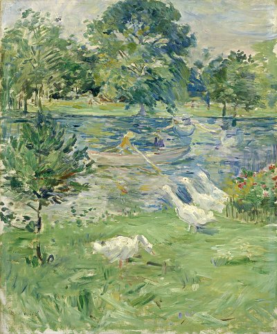Girl in a boat with Geese von Berthe Morisot als Kunstdruck auf Leinwand