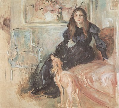 Julie Manet und ihr Windhund Laertes von Berthe Morisot als Kunstdruck auf Leinwand