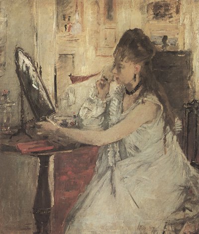 Junge Frau beim pudern ihres Gesichts von Berthe Morisot als Kunstdruck auf Leinwand