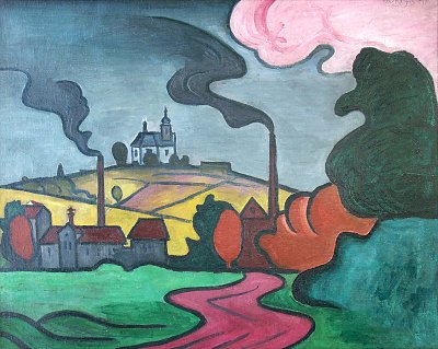Landschaft mit Kirchlein von Bohumil Kubista als Kunstdruck auf Leinwand