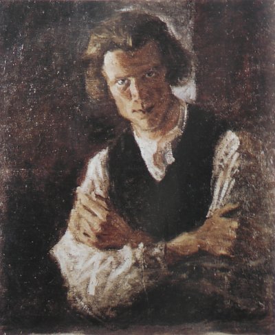 Vlastni podobizna se zalozenyma rukama von Bohumil Kubista als Kunstdruck auf Leinwand
