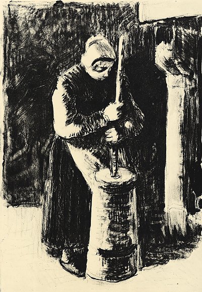 Baeuerin beim Butterschlagen von Camille Pissarro als Kunstdruck auf Leinwand
