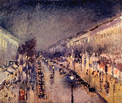 Boulevard Montmartre in der Nacht von Camille Pissarro als Kunstdruck auf Leinwand
