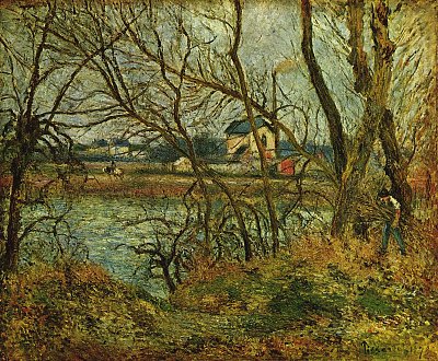 Grauer Tag an den Ufern der Oise bei Pontoise von Camille Pissarro als Kunstdruck auf Leinwand