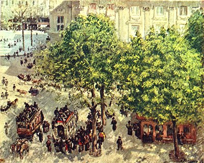 Place du Theatre Francais in Paris von Camille Pissarro als Kunstdruck auf Leinwand