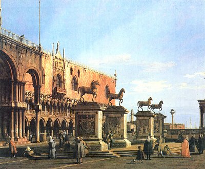 Capriccio die Pferde von S marco auf der Piazzetta von Canaletto als Kunstdruck auf Leinwand