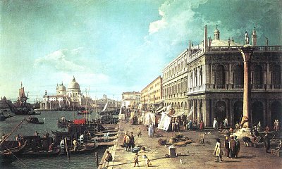 Der Molo mit der Bibliothek und dem Eingang zum Canal Grande von Canaletto als Kunstdruck auf Leinwand