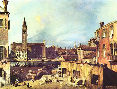Hof der Steinmetzwerkstatt von Canaletto als Kunstdruck auf Leinwand