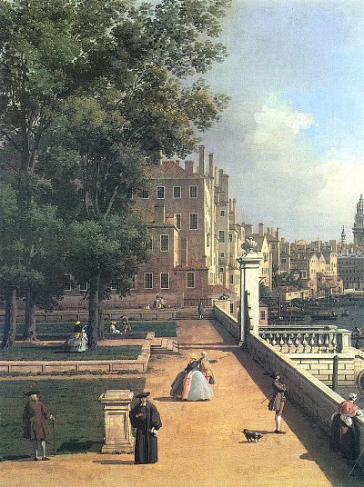 London Themse mit der City im Hintergrund von der Terasse des Somerset House aus gesehen Detail von Canaletto als Kunstdruck auf Leinwand
