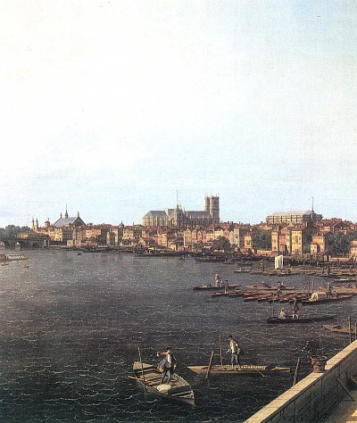 London Themse von der Terasse des Somerset House aus gesehen im Hintergrund die Westminster Bruecke Detail von Canaletto als Kunstdruck auf Leinwand