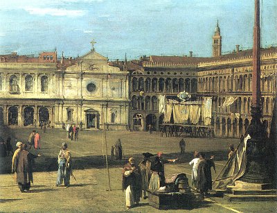 Piazza di S Marco Blick zur Kirche S Geminiano Detail von Canaletto als Kunstdruck auf Leinwand