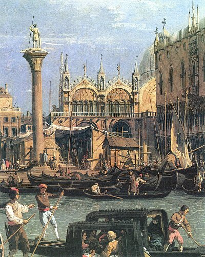 Rueckkehr des Bucintoro zum Molo am Himmelfahrtstag Detail von Canaletto als Kunstdruck auf Leinwand