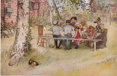 Frukost under stora bjoerken von Carl Larsson als Kunstdruck auf Leinwand